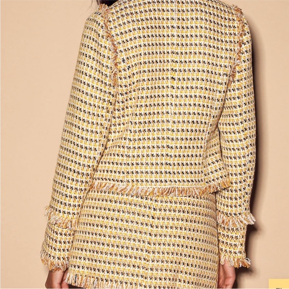 Lulu's Boss Girl Yellow Multi Tweed Fringe Jacket Sz Large NWT - Picture 3 of 12